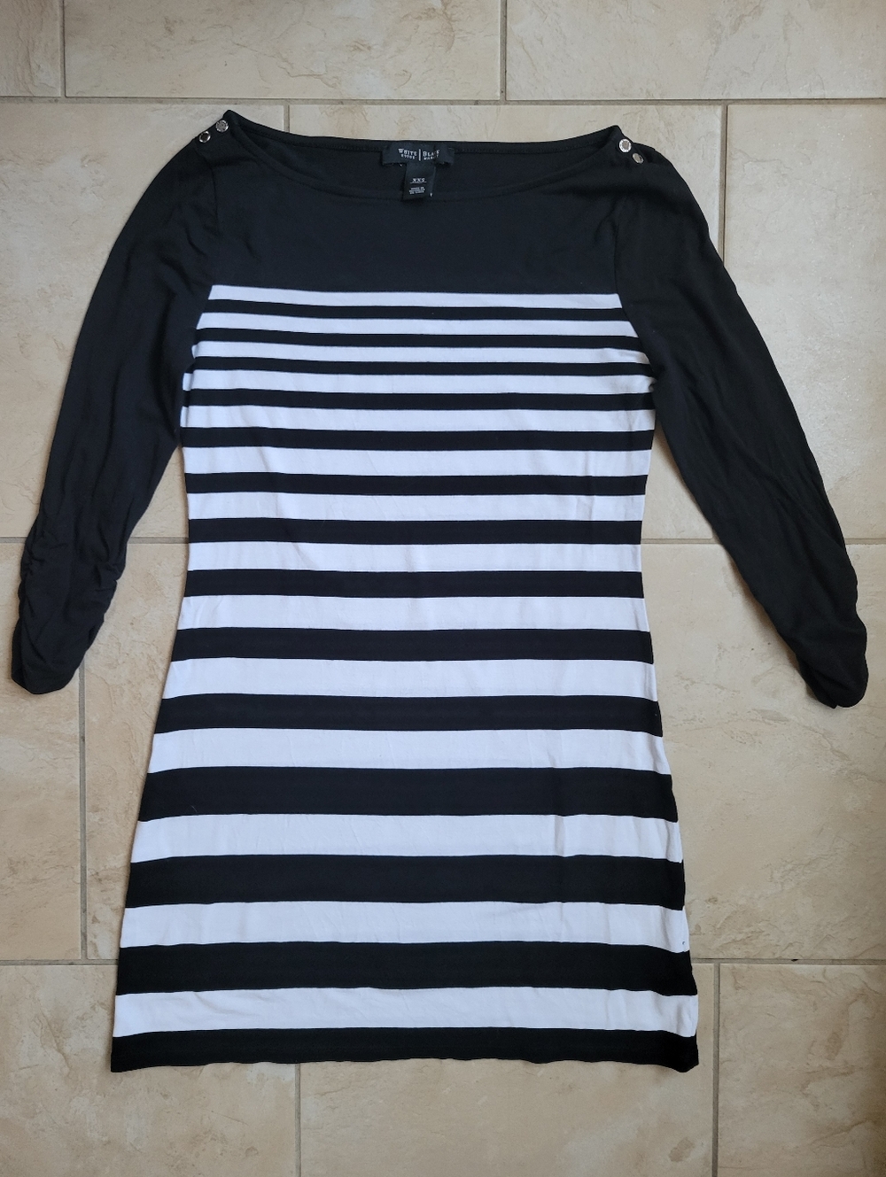 White House Black Market Black and White Striped 3/4 Sleeve Tunic-XS